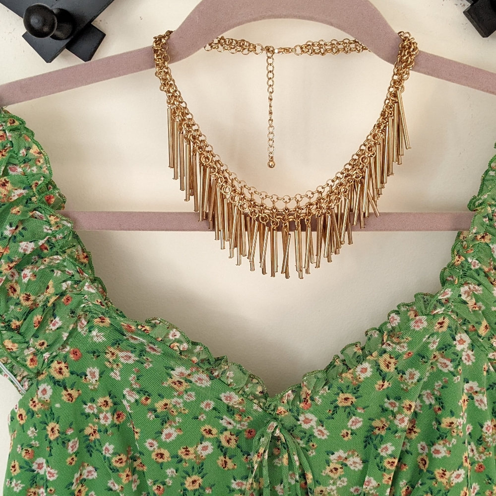 🔴SOLD🔴Vintage French Green Floral Print Mini Dress Size L - Picture 3 of 15